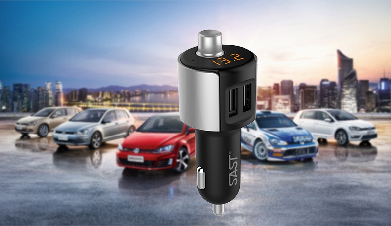 SAST T56 Dual USB Ports Wireless Bluetooth Car Charger MP3 Player FM Transmitter Handsfree Calling with Voltage Diagnostic - Black+Silver