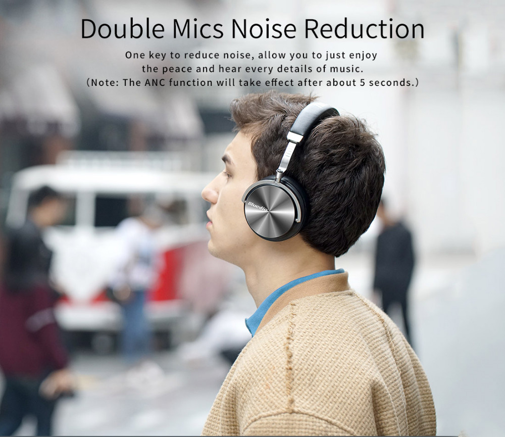 Bluedio T4 Wireless Bluetooth Headphone ANC Active Noise Cancelling Headset with Mic - Black