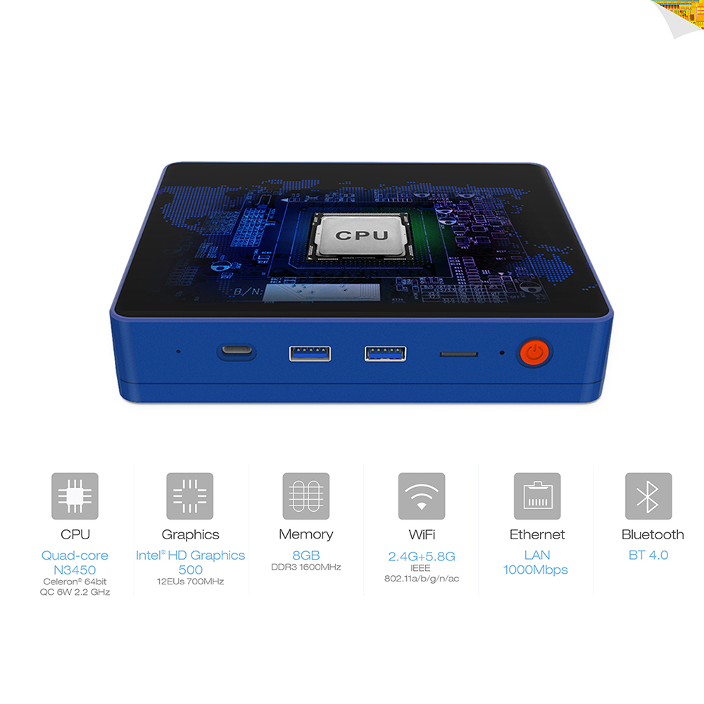 Beelink S1 Licensed Windows 10 64Bit MINI PC Intel Apollo Lake N3450 8GB/64GB 2.4G/5.8G WIFI Bluetooth Gigabit LAN HDMI - Blue