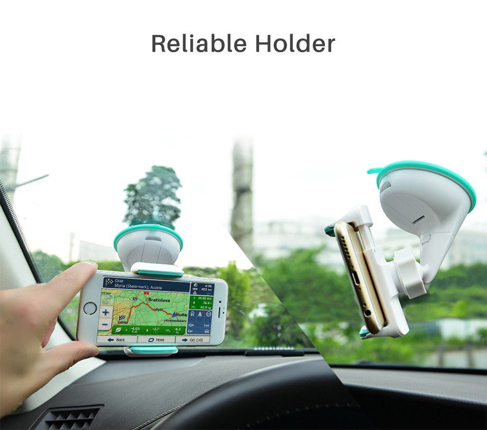 HOCO CA5 Sucker Auto Clip Phone Car Mount Holder 360 Degree Rotation Portable Powerful Car Bracket Stand With Expansible Clamp - Blue + White