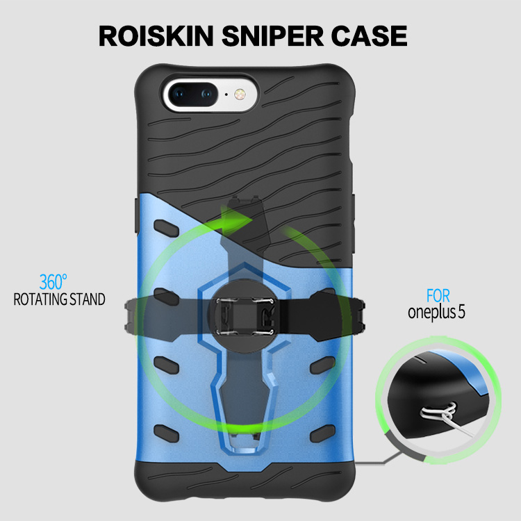 Blue OnePlus 5 Case Armour Series Protective Phone Case 360 Degree Rotating Bracket Stand Cover