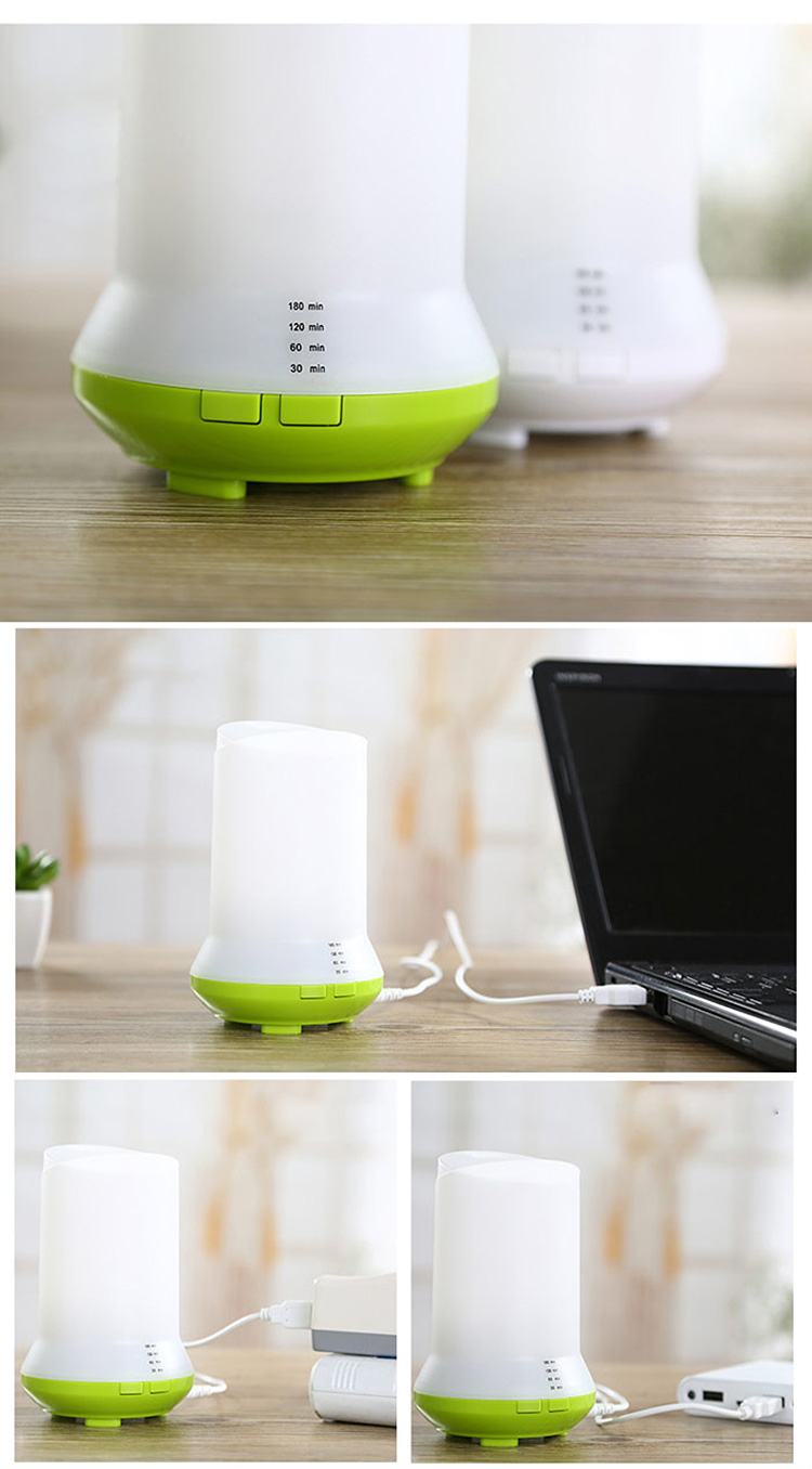 Mini Ultrasonic Air Humidifier 3 in 1 Humidifier Aromatherapy Machine LED Light USB Chargeable 80ML -White