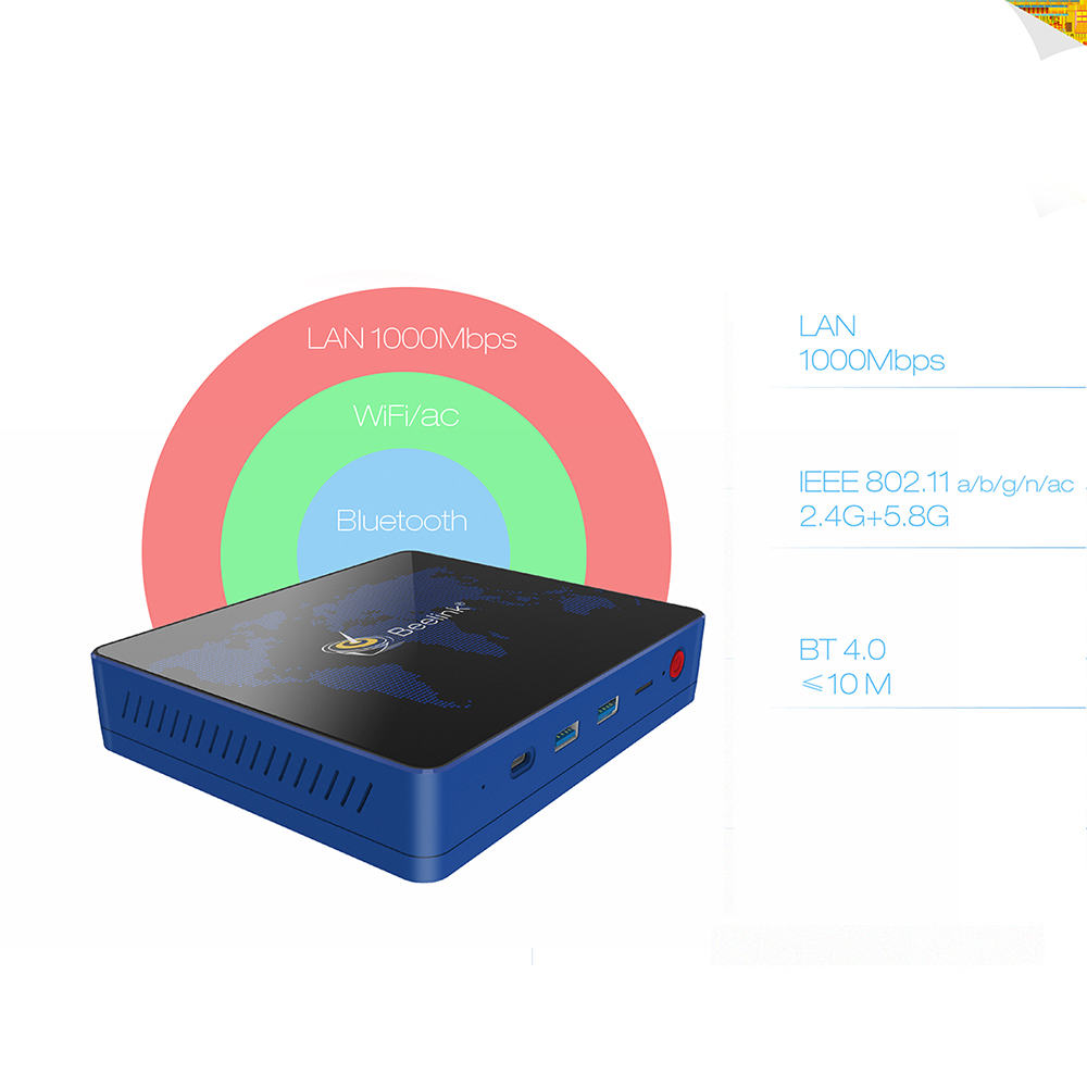 Beelink S1 Licensed Windows 10 64Bit MINI PC Intel Apollo Lake N3450 8GB/64GB 2.4G/5.8G WIFI Bluetooth Gigabit LAN HDMI - Blue