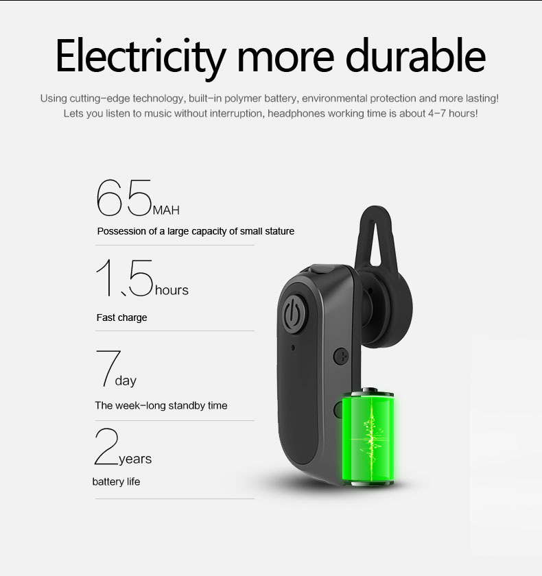 Yuer L-520 Single Business Bluetooth Headphone with Mic Stereo Hands-free Earphone - Black