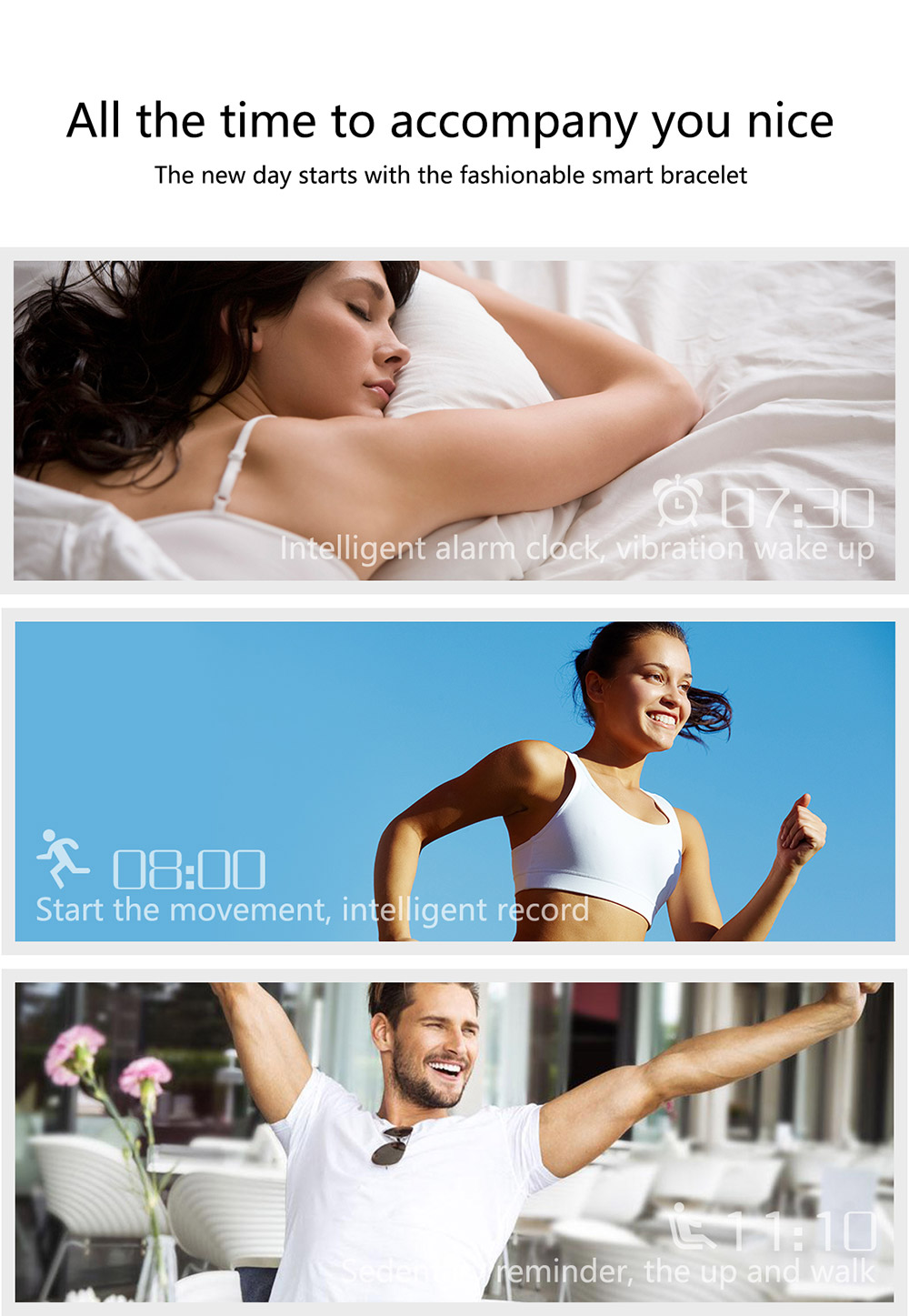 CF007 Smartwatch 0.96" OLED Display Bluetooth Fitness Tracker Heart Rate Monitor Push Notification Compatible with iOS Android - White