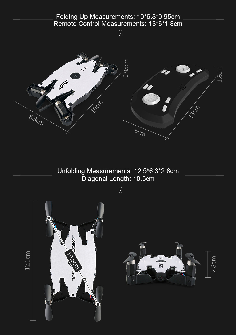 JJRC H49 SOL 720P WIFI FPV Ultrathin Foldable Selfie Drone with Beauty Altitude Hold Mode RC Quadcopter RTF - Black