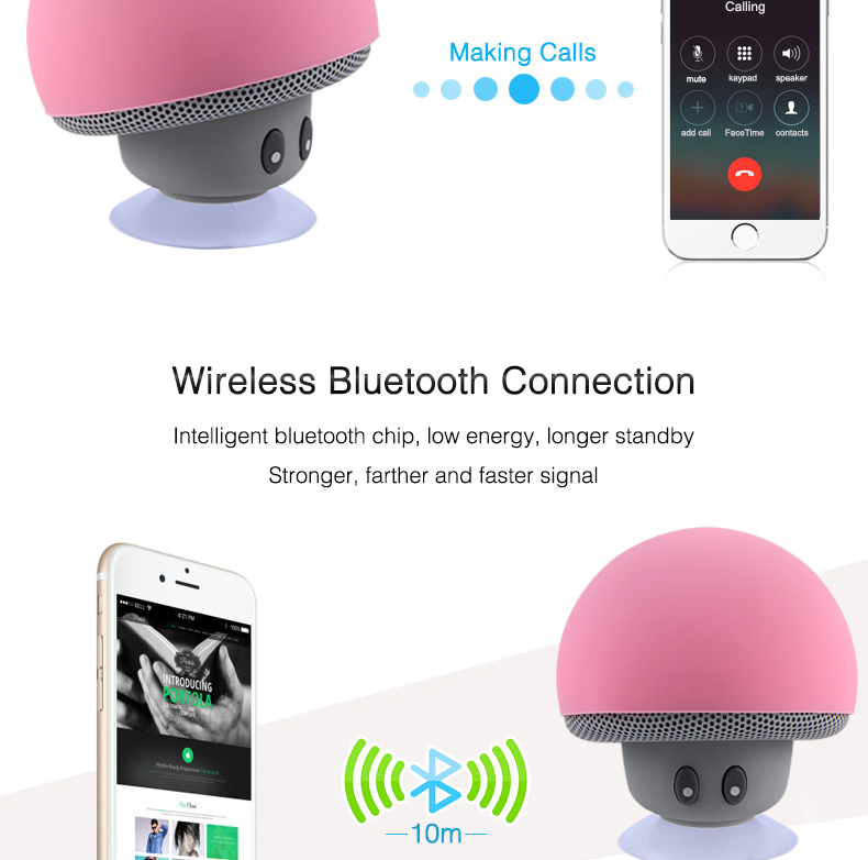 Mini Wireless Bluetooth Mushroom Portable Speaker with Mic Water-resistant Heavy Bass Stereo Music - Blue