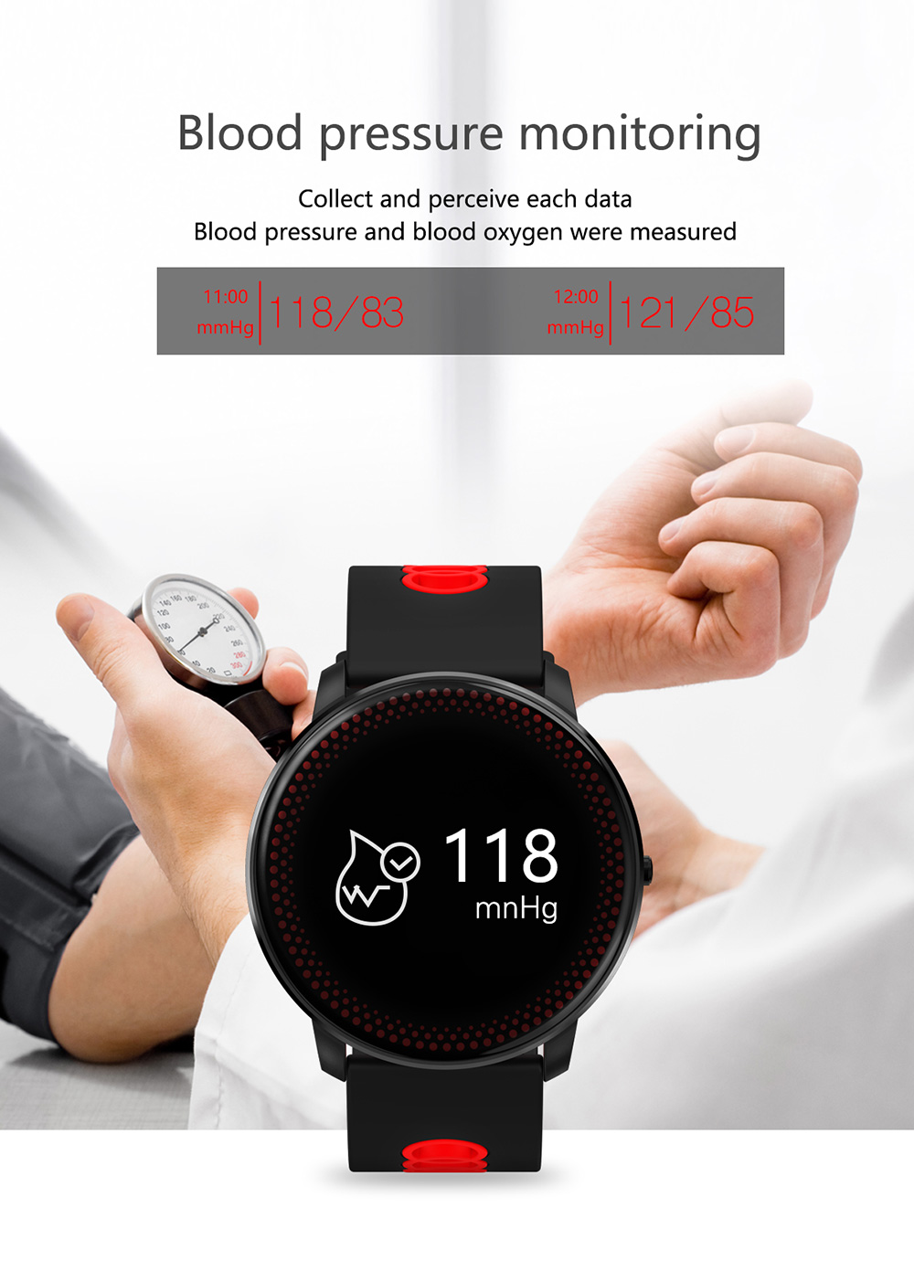 CF007 Smartwatch 0.96" OLED Display Bluetooth Fitness Tracker Heart Rate Monitor Push Notification Compatible with iOS Android - White