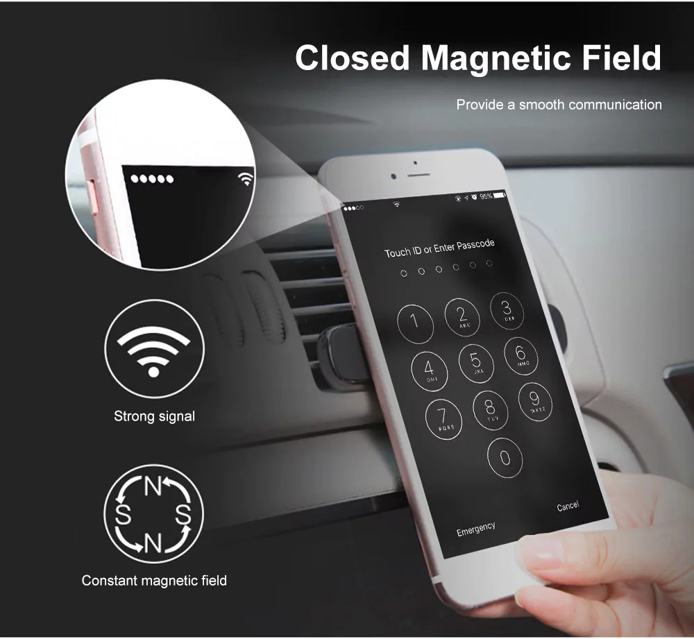 Baseus Universal Double Clips Vehicle Mount Magnetic Horizontal Car Holder Air Vent Mount Mobile Phone Holder - Black