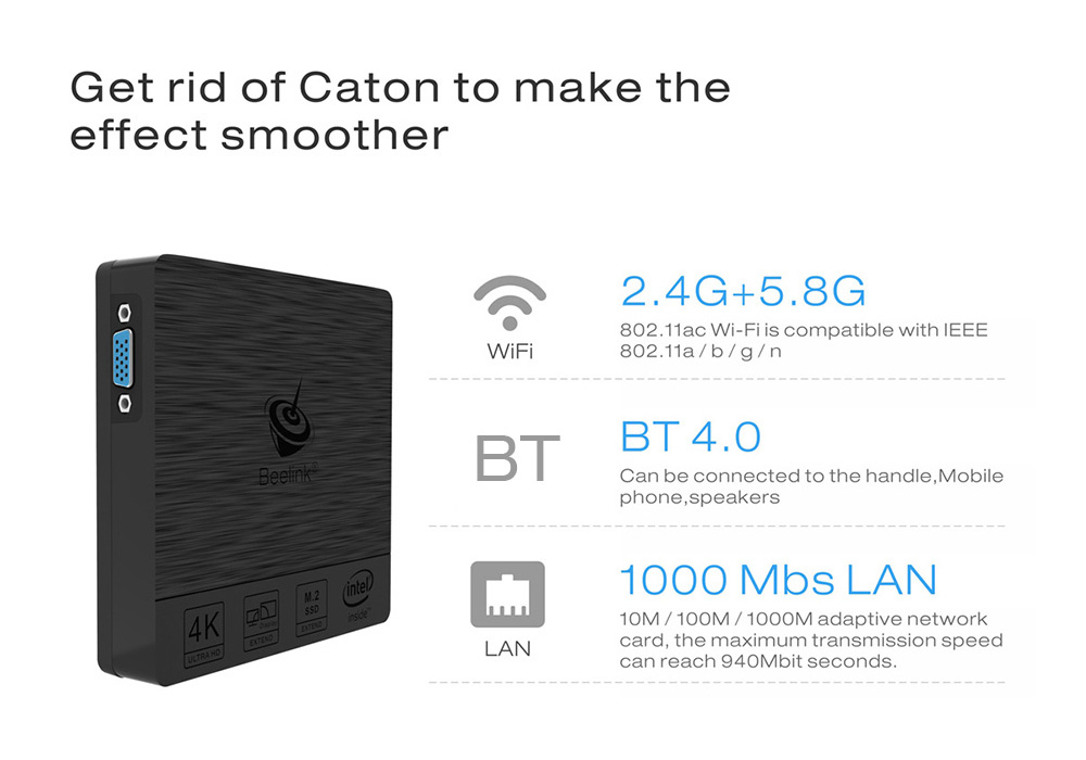 Beelink BT3 PRO Licensed Windows 10 64Bit MINI PC Intel Atom X5-Z8350 4GB/32GB 2.4G/5.8G WIFI Gigabit LAN HDMI VGA USB3.0 - Black