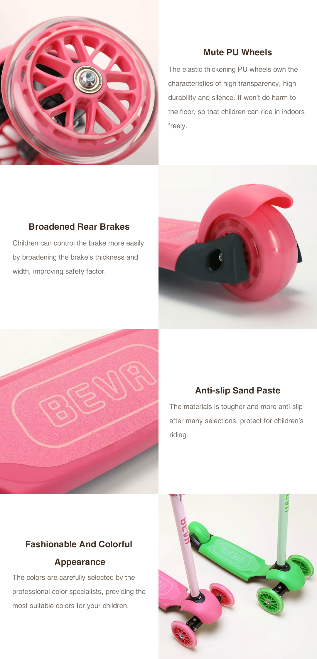 Xiaomi Mijia BEVA Scooter For Kids Adjustable Height Shock-Absorption Ergonomic Design Anti-slip Wide Deck Children Scooter - Pink
