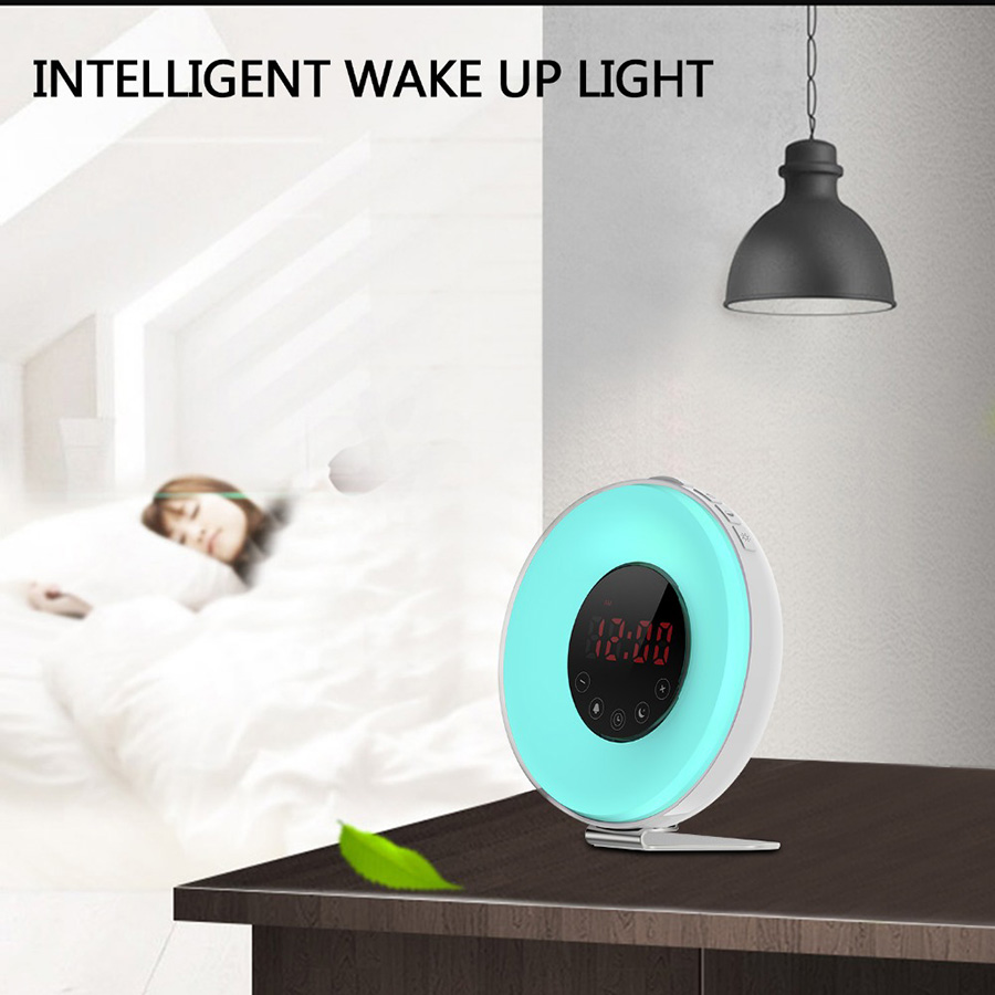 JW-6639F Wake-up Light Sunrise Alarm Clock Touch Control LED FM Radio Bedside USB Night Lamp -US Plug