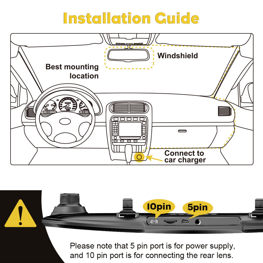 PAPAGO Gosafe 738 PPG8031 Dual Core 5.0 Inches Screen Dual Lens Rearview Mirror Car DVR G Sensor 1440P 170 Degree Angle Rearview Mirror Video Recorder - Black