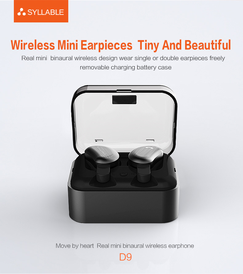 SYLLABLE D9 TWS Bluetooth Earbuds with Charging Dock One Key Operation Sweatproof - Black