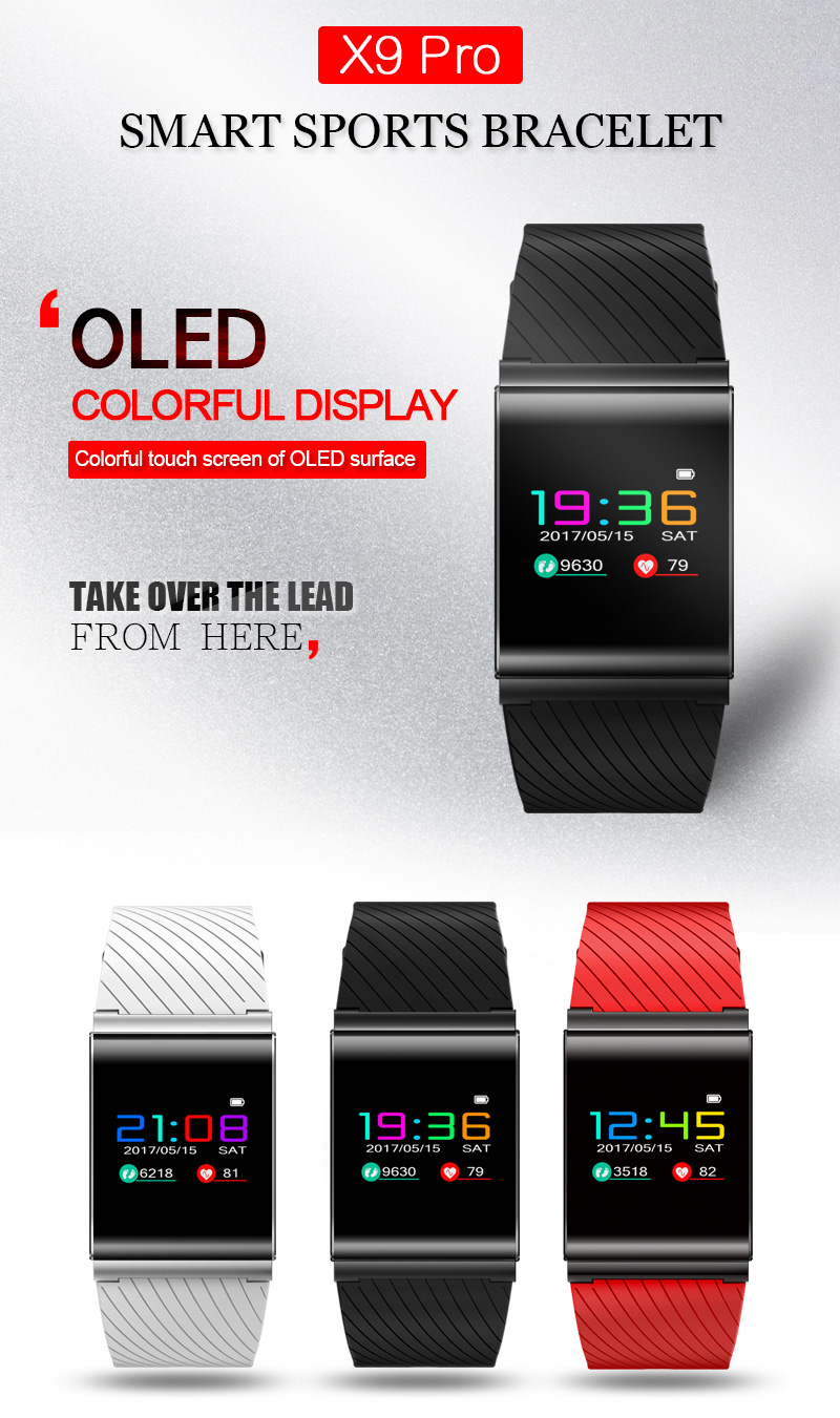 X9 Pro Smart Braclet 0.95" OLED Color Screen Heart Rate Monitor IP67 Water Resistance Blood Pressure Compatible with iOS Android - Black