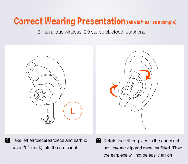 SYLLABLE D9 TWS Bluetooth Earbuds with Charging Dock One Key Operation Sweatproof - Black