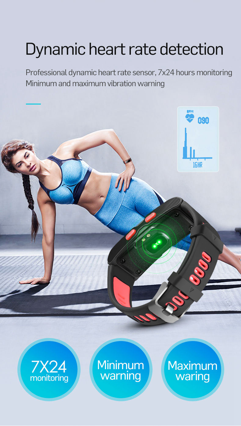 T28 Bluetooth Smart Band IP68 Dynamic Heart Rate Monitor GPS Tracker Temperature Altitude Bluetooth Smart Wristband Fitness Tracker - Black