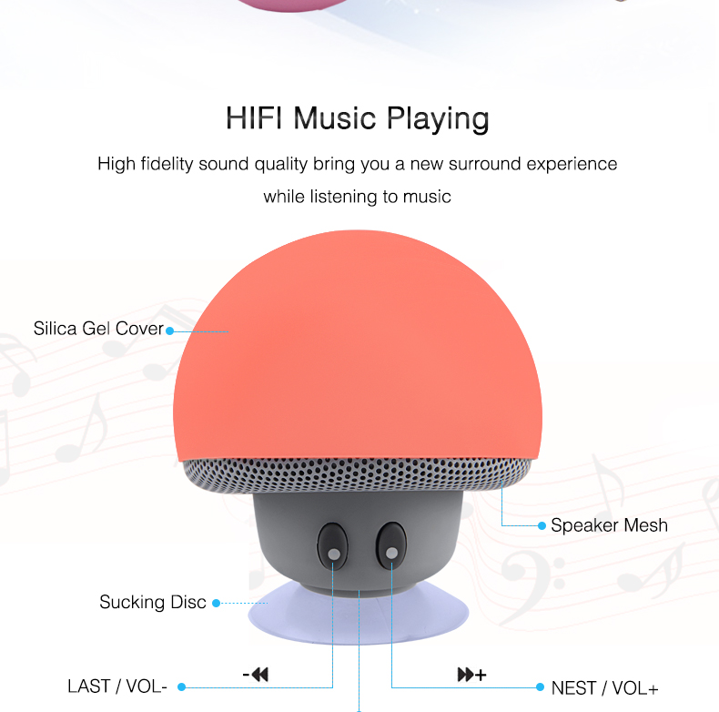 Mini Wireless Bluetooth Mushroom Portable Speaker with Mic Water-resistant Heavy Bass Stereo Music - Blue