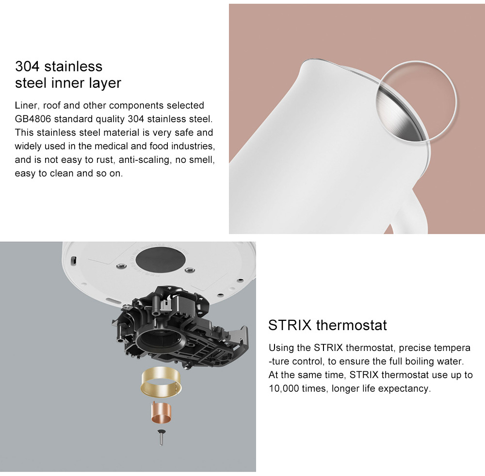 Xiaomi Mijia Electric Kettle 304 Stainless Steel 1.5L Dual Layer Kettle Water Bottle -White