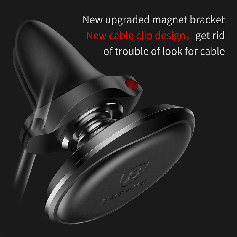 Baseus SUGX-A01 360 Degree Rotation Magnetic Air Vent Car Mount with Cable Clip Holder Car Phone Bracket - Black
