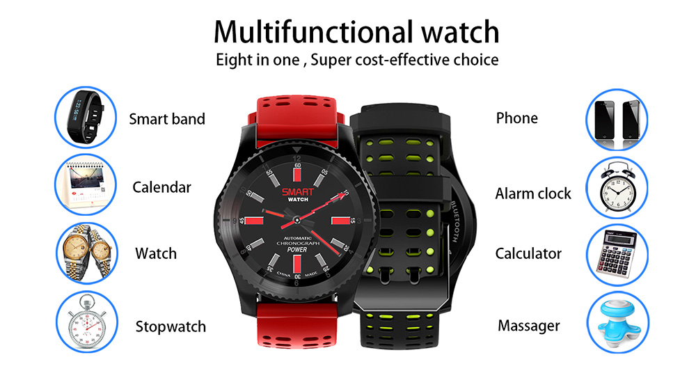 Makibes W02 Smartwatch Phone MTK2502 Bluetooth 4.0 SIM Card Call Message Reminder Heart Rate Monitor Compatible with Android iOS - Black & Green