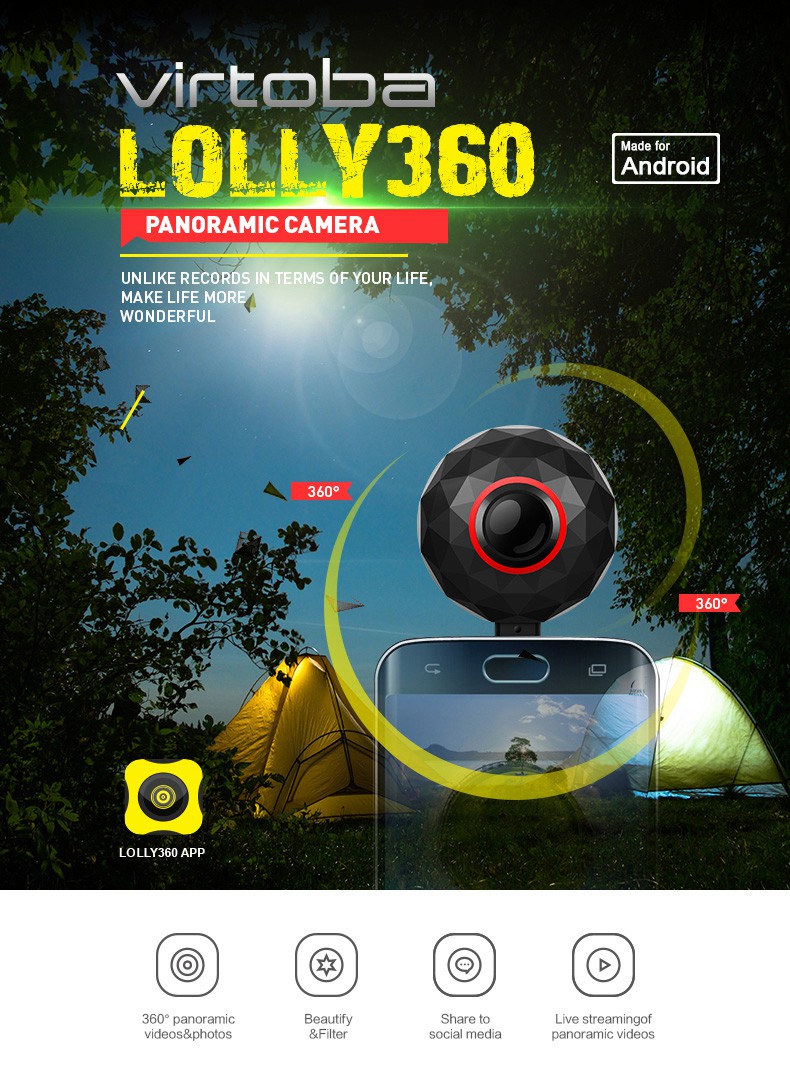 Virtoba CX-D6 3K 360 Degree FOV Panoramic Camera 1080P Mini Video Remote View Video Intercom Plug And Play For Android - Black