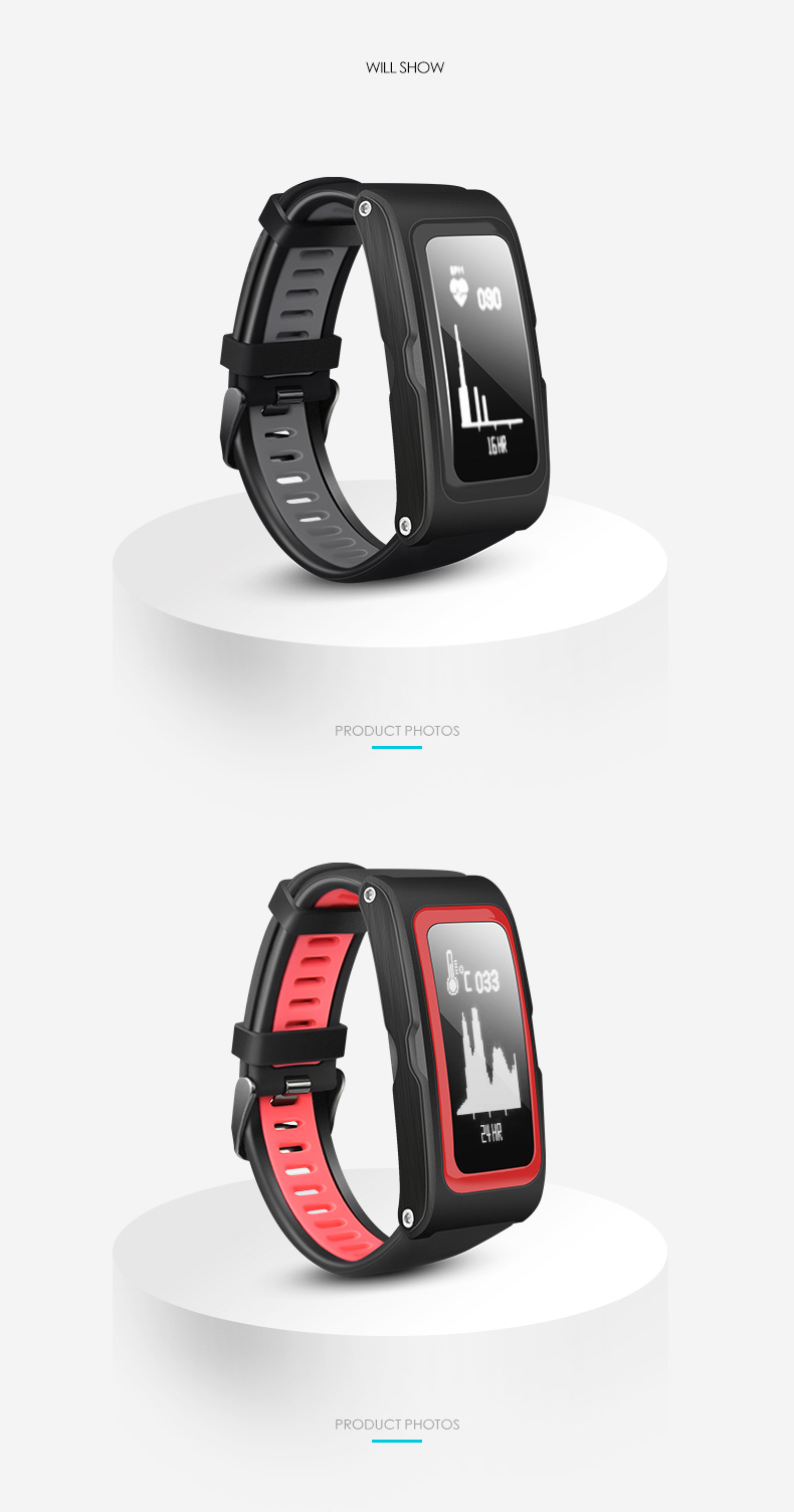 T28 Bluetooth Smart Band IP68 Dynamic Heart Rate Monitor GPS Tracker Temperature Altitude Bluetooth Smart Wristband Fitness Tracker - Black