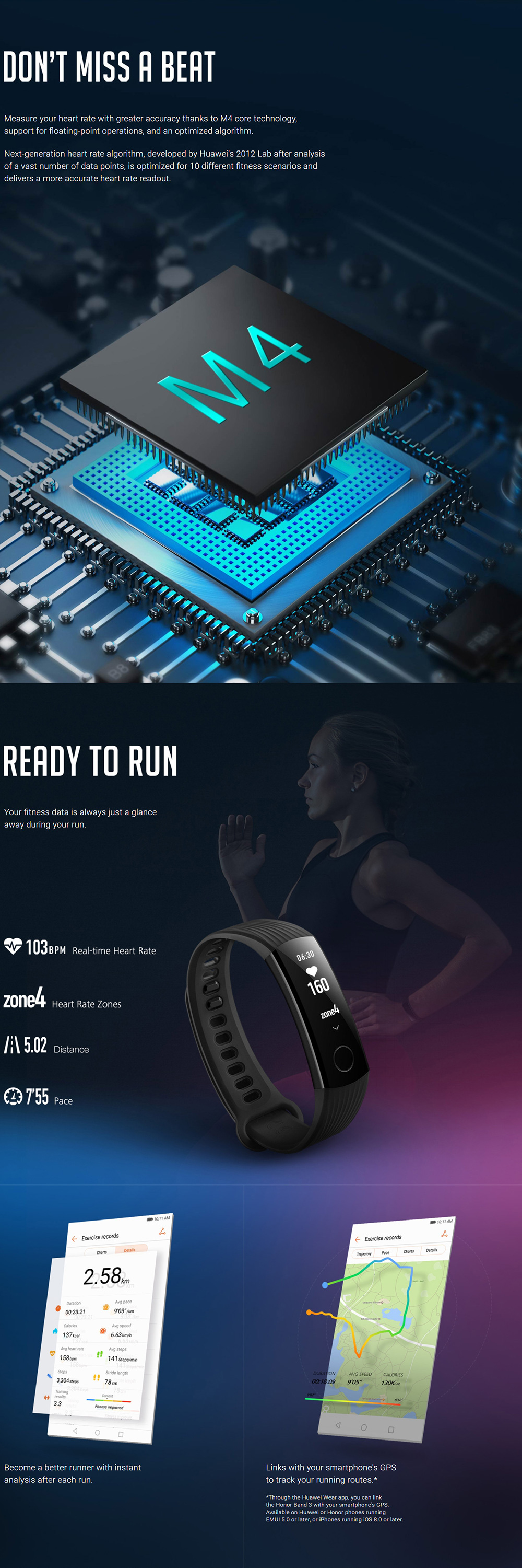Huawei Honor Band 3 Smart Wristband 0.91" PMOLED Screen Heart Rate Monitor Push Message Compatible with iOS Android - Orange