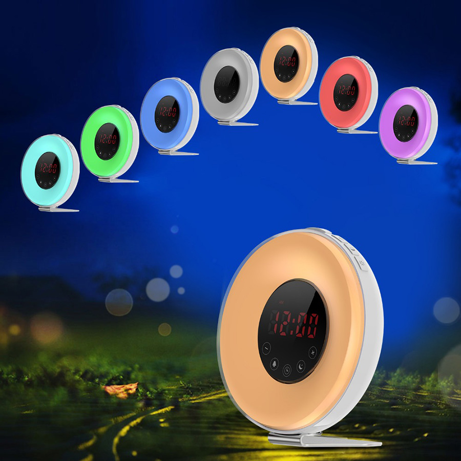JW-6639F Wake-up Light Sunrise Alarm Clock Touch Control LED FM Radio Bedside USB Night Lamp -US Plug