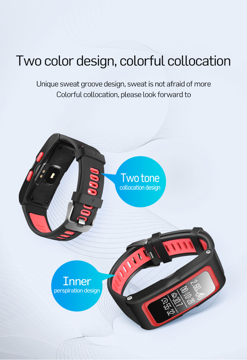 T28 Bluetooth Smart Band IP68 Dynamic Heart Rate Monitor GPS Tracker Temperature Altitude Bluetooth Smart Wristband Fitness Tracker - Red