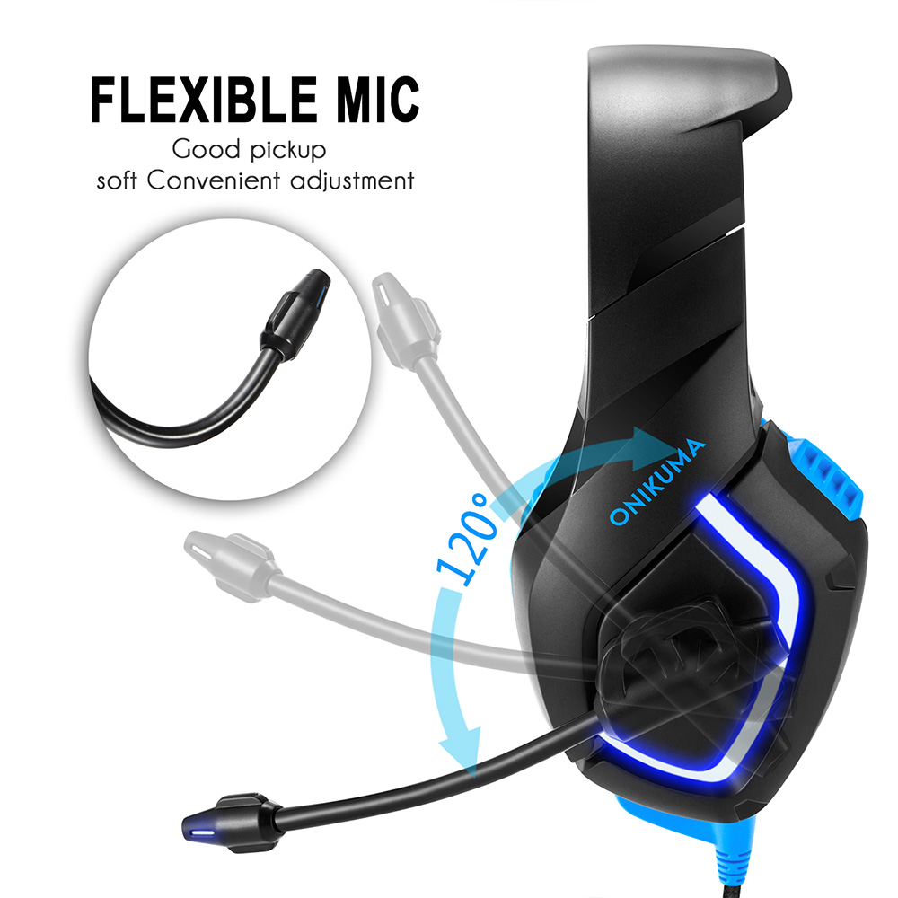 ONIKUMA K1-B Gaming Headphone with Mic Active Noise-canceling for PS4 XBOX ONE - Blue