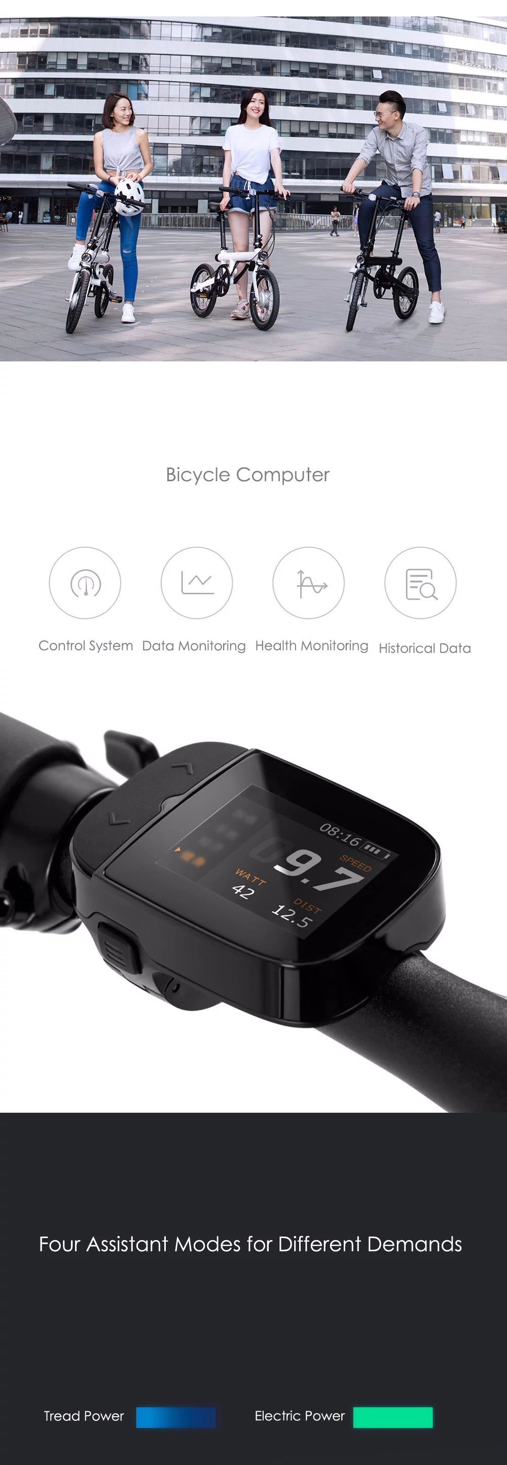 Original Xiaomi Mijia QICYCLE EF1 Smart Bicycle Foldable Bike Torque Sensor Moped Aluminum Alloy Frame Lightweight - White