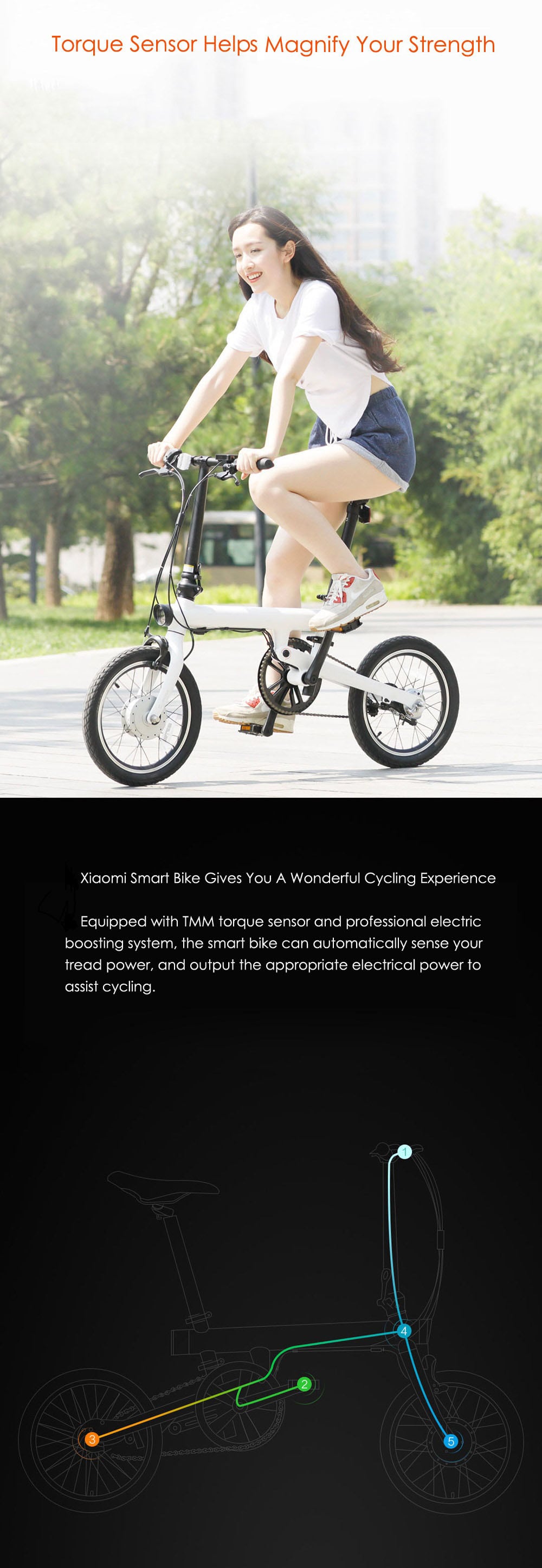 Original Xiaomi Mijia QICYCLE EF1 Smart Bicycle Foldable Bike Torque Sensor Moped Aluminum Alloy Frame Lightweight - White