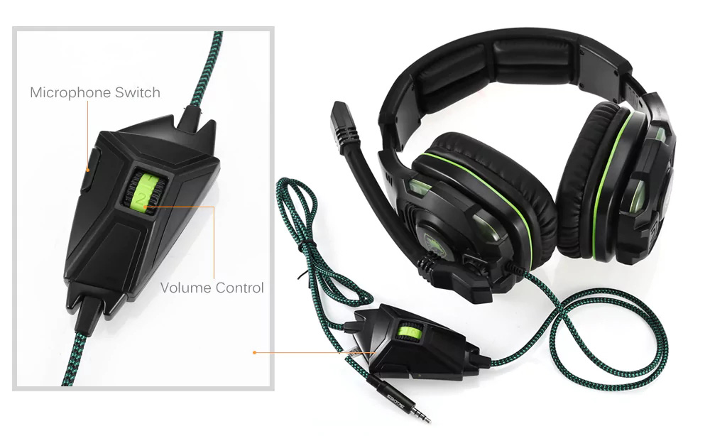 SADES SA-938 Gaming Headset with Mic Volume Control Noise Canceling - Black + Green