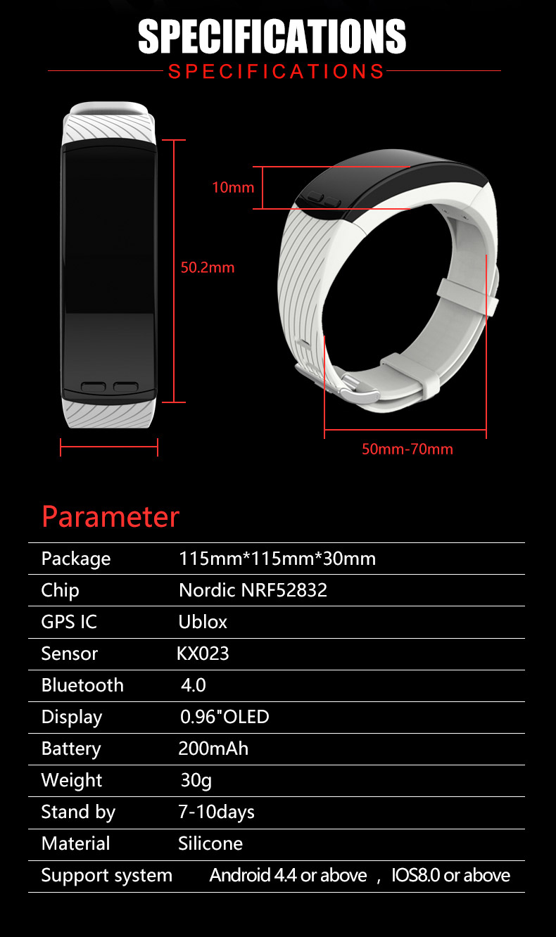 P5 Sport Tracker 0.96" OLED Display GPS Heart Rate Monitor Activity Tracker IP65 Fitness Bracelet Compatible with iOS Android - White