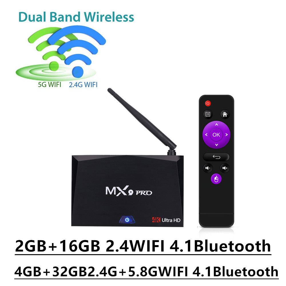 MX9 PRO Android 7.1.1 RK3328 4GB/32GB KODI 17.3 4K HDR TV BOX 2.4G/5G WIFI Bluetooth LAN VP9 HDMI USB3.0 - Black