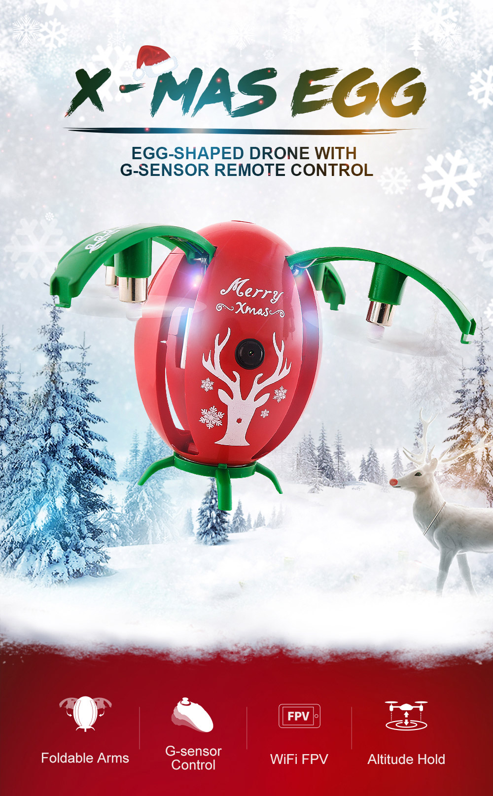 JJRC H66 X-mas Egg 720P WIFI FPV Selfie Drone with Gravity Sensor Transmitter Altitude Hold Mode RC Quadcopter RTF - Red