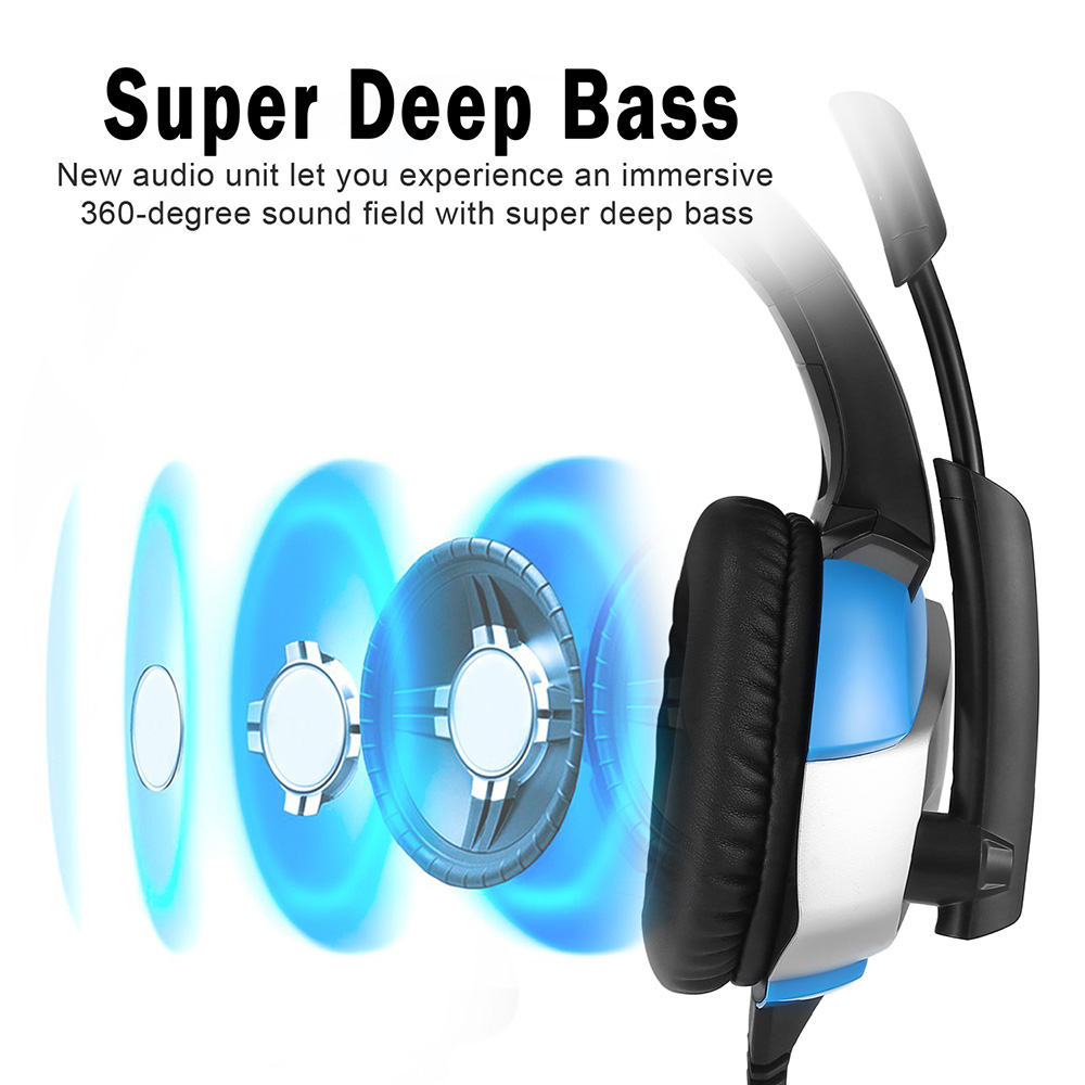 ONIKUMA K5 Gaming Headset with Mic Stereo USB LED Headphones for PS4 XBOX One PC Laptop Mac - Blue + Black