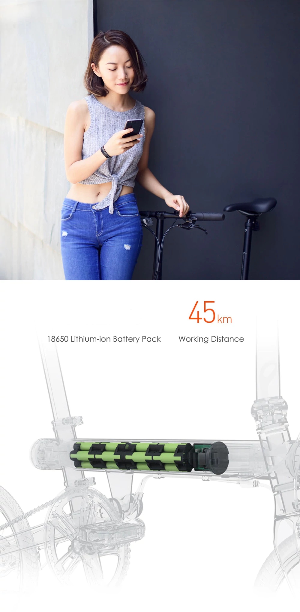 Original Xiaomi Mijia QICYCLE EF1 Smart Bicycle Foldable Bike Torque Sensor Moped Aluminum Alloy Frame Lightweight - White