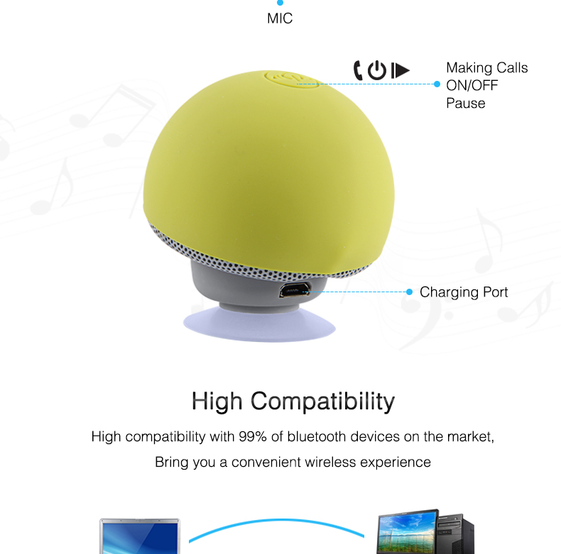 Mini Wireless Bluetooth Mushroom Portable Speaker with Mic Water-resistant Heavy Bass Stereo Music - Blue