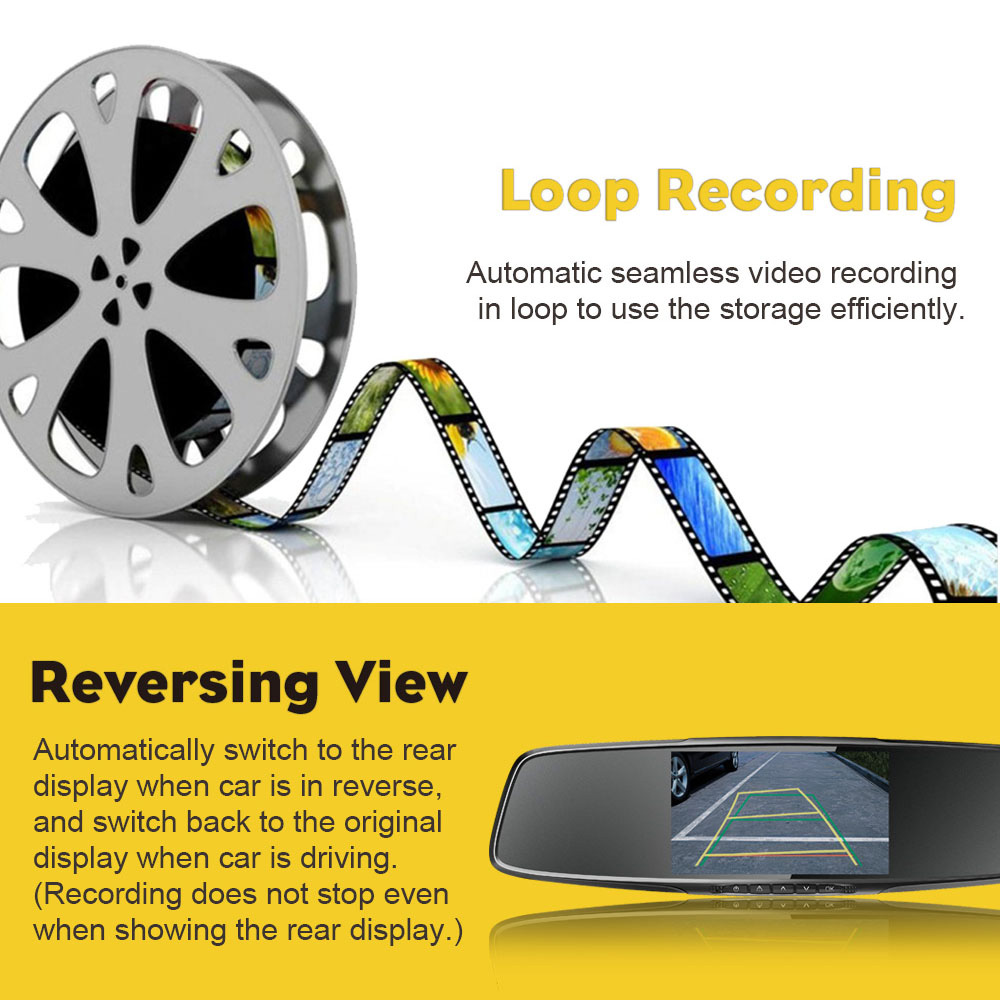 PAPAGO Gosafe 738 PPG8031 Dual Core 5.0 Inches Screen Dual Lens Rearview Mirror Car DVR G Sensor 1440P 170 Degree Angle Rearview Mirror Video Recorder - Black