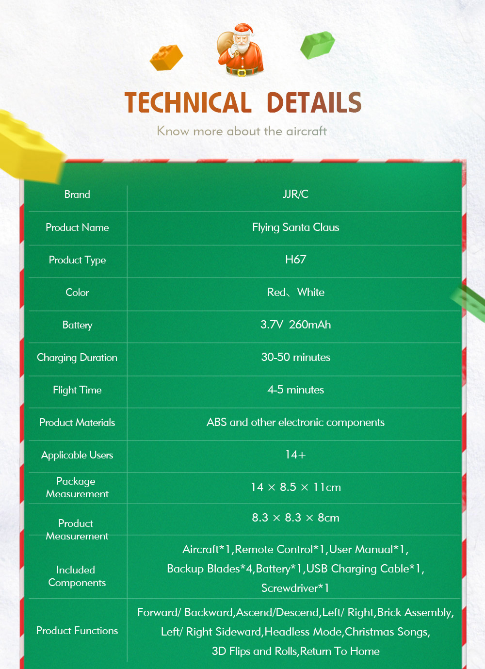 JJRC H67 Flying Santa Claus 2.4G 4CH 6-Axis Headless Mode Toy Brick RC Quadcopter RTF - White