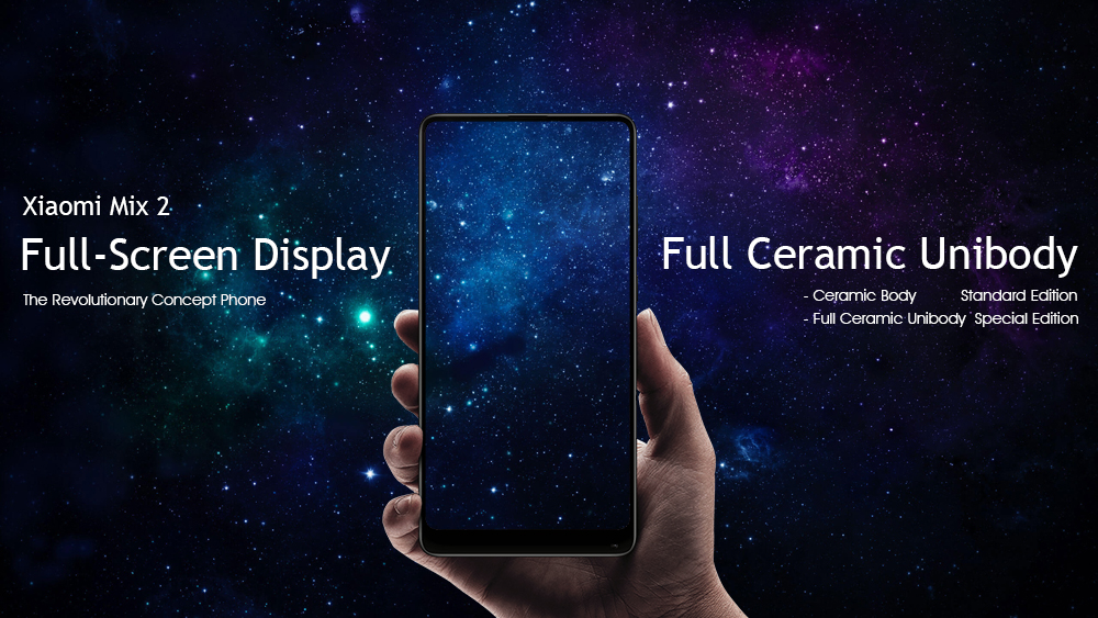 Xiaomi Mi Mix 2 5.99 Inch 4G LTE Smartphone 6GB 64GB 12.0MP Cam Snapdragon 835 Octa Core Android 7.1 NFC VoLTE Four-sided Curved Ceramic Body - Black