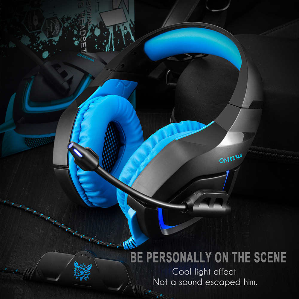ONIKUMA K1-B Gaming Headphone with Mic Active Noise-canceling for PS4 XBOX ONE - Blue