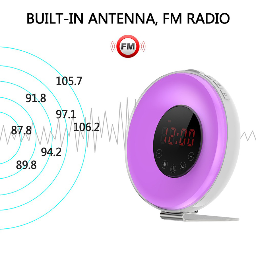 JW-6639F Wake-up Light Sunrise Alarm Clock Touch Control LED FM Radio Bedside USB Night Lamp -US Plug