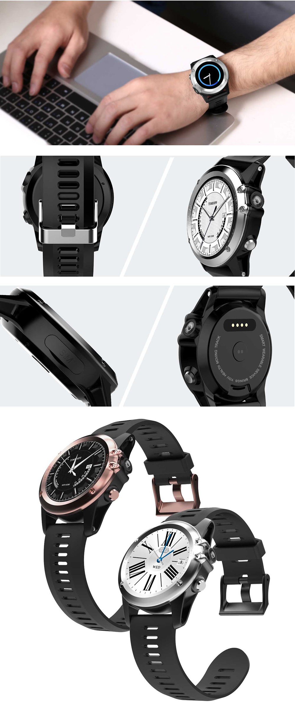 H1 Smart Watch Phone MTK6572 Bluetooth Camera SIM Card GPS WIFI Heart Rate Pedometer IP68 Water Resistant - Silver