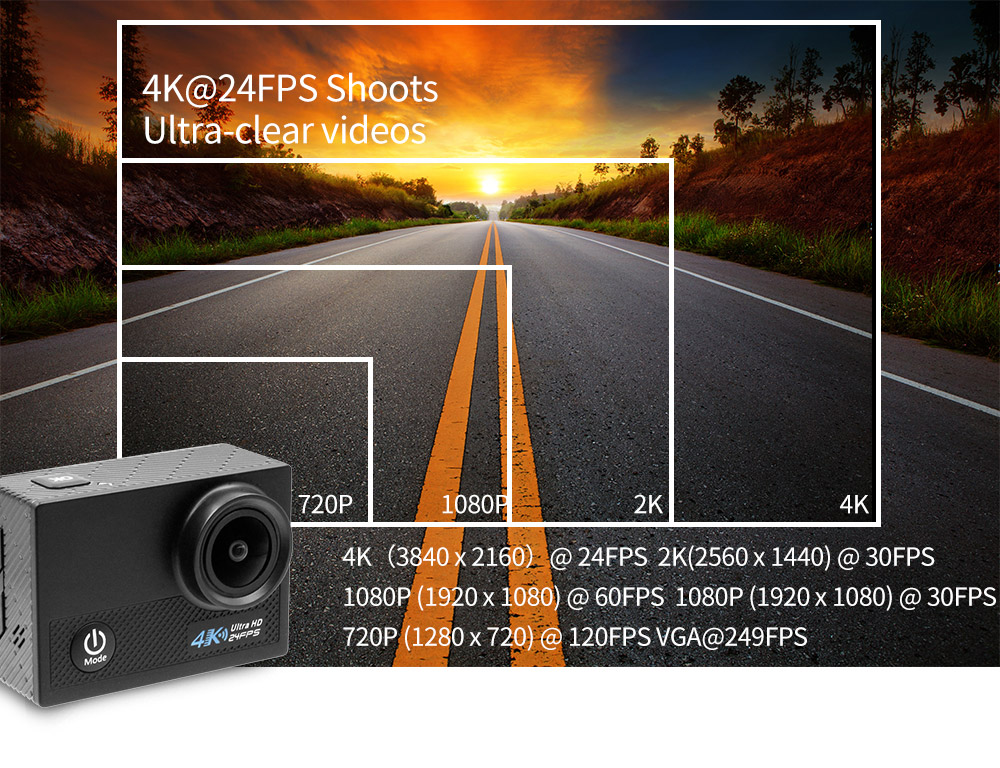 N5 NTK96660 Sony IMX179 2.0 Inches LCD Action Camera 4K 30FPS WiFi 170 Degrees Wide Angle Fish Eye Lens Sports Camera - Black