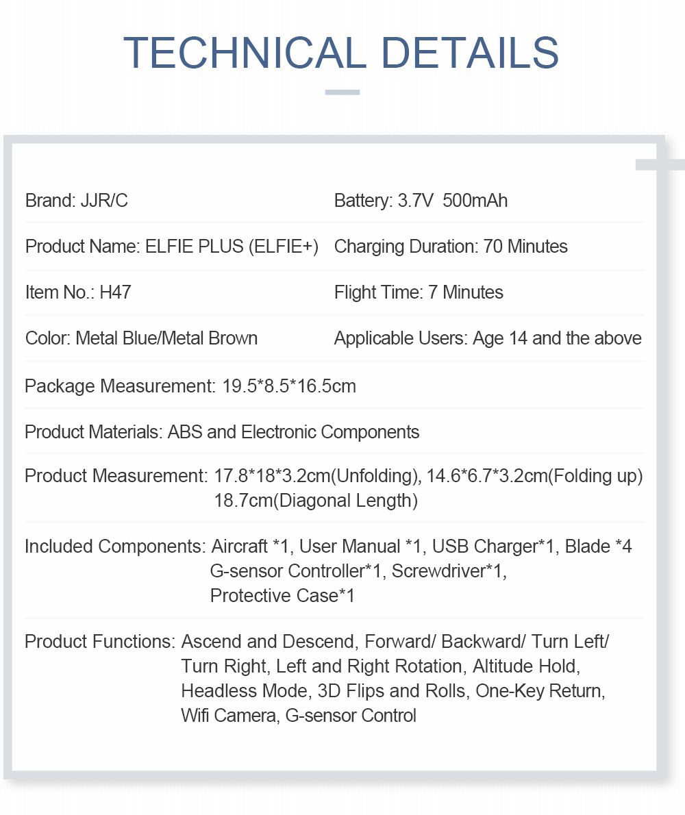 JJRC H47 ELFIE Plus 720P WIFI FPV Foldable Selfie Drone With Gravity Sensor Control Altitude Hold Mode RTF - Blue