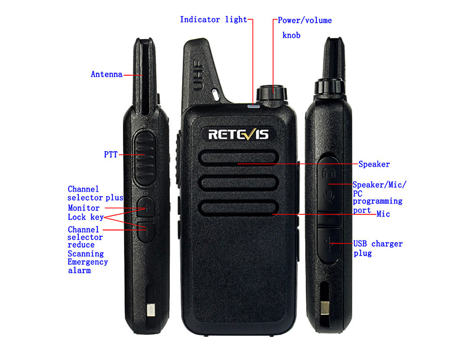 2PCS Retevis RT22 Walkie Talkie 2W 16CH UHF VOX Scan Portable Ham Radio Hf Transceiver CB Radio Communicator -Black