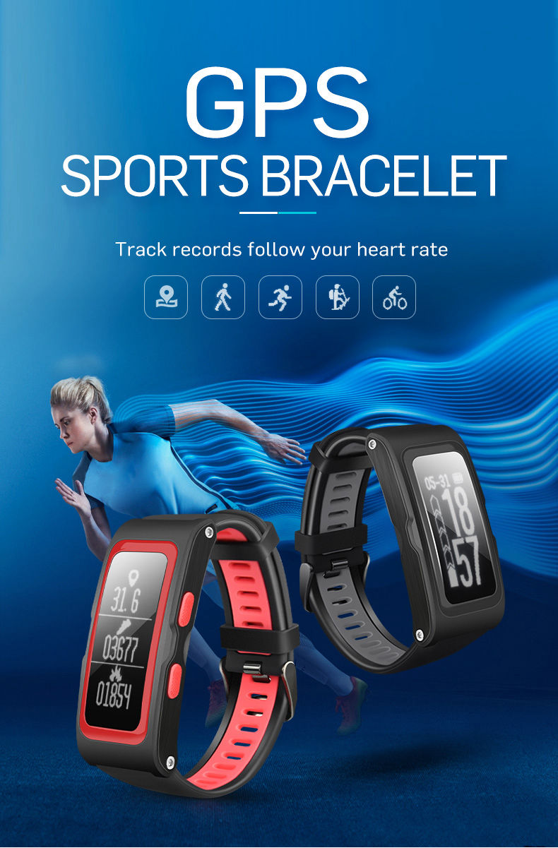 T28 Bluetooth Smart Band IP68 Dynamic Heart Rate Monitor GPS Tracker Temperature Altitude Bluetooth Smart Wristband Fitness Tracker - Red